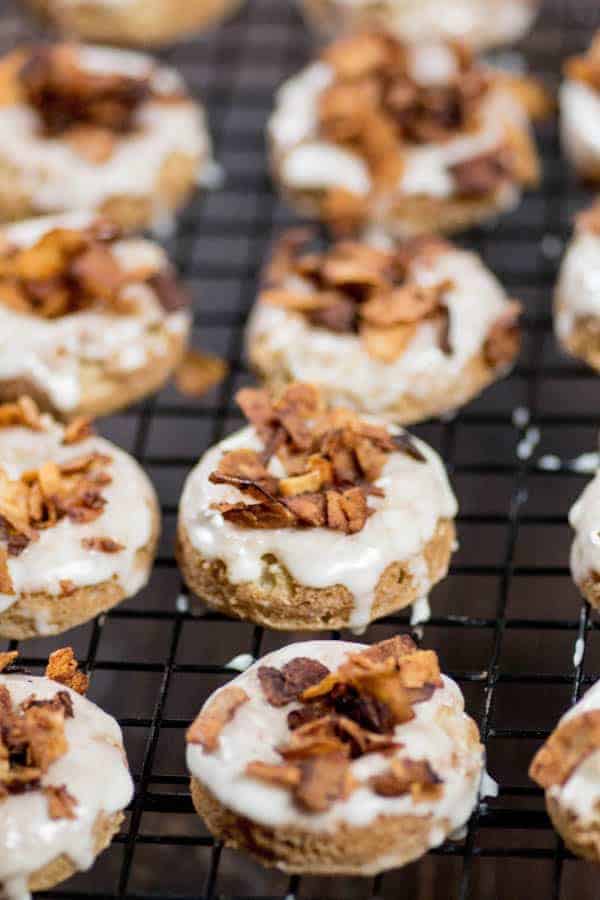 Maple Donuts with Coconut Bacon Sprinkles { @beardandbonnet www.thismessisours.com }