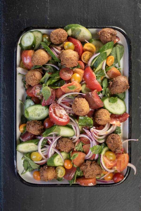 Hushpuppy Panzanella recipe from @beardandbonnet. www.thismessisours.com