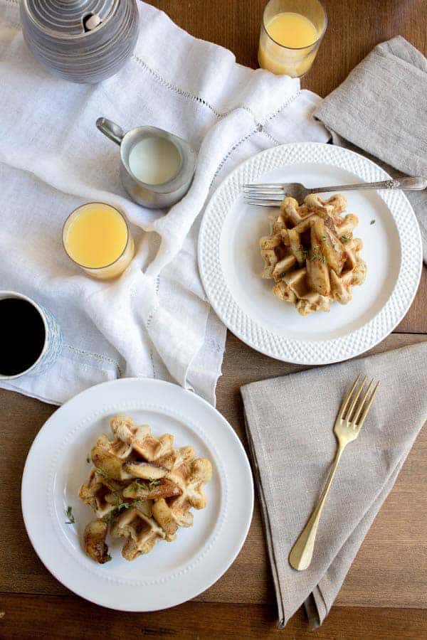 Savory Cheddar Waffles with Sautéed Honey Apples recipe by @beardandbonnet on www.thismessisours.com