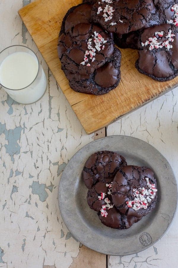 Flourless Chocolate Cookies with Candy Cane Sprinkles recipe by @beardandbonnet on www.thismessisours.com