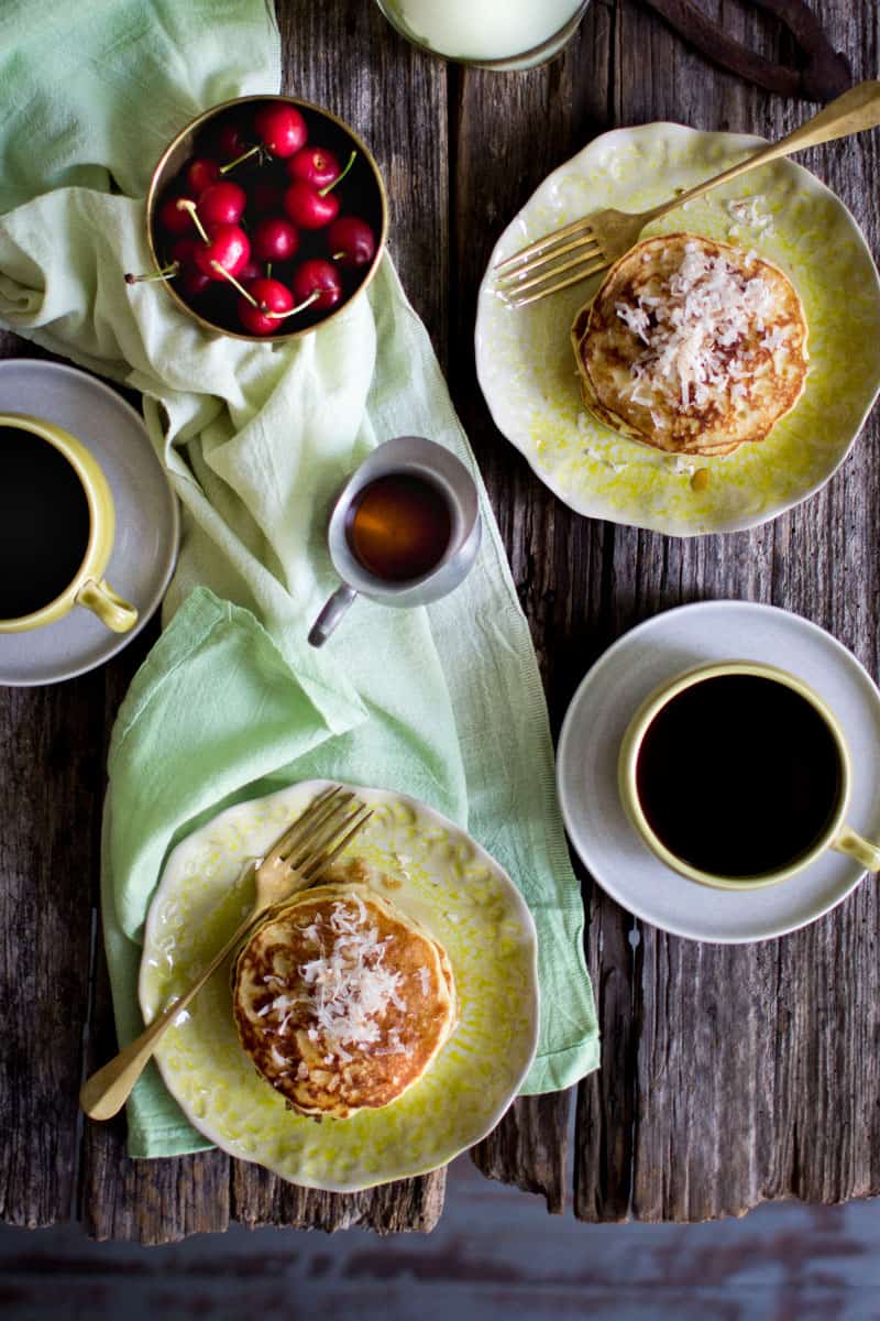 Coconut creamsicle pancakes by @beardandbonnet on www.thismessisours.com