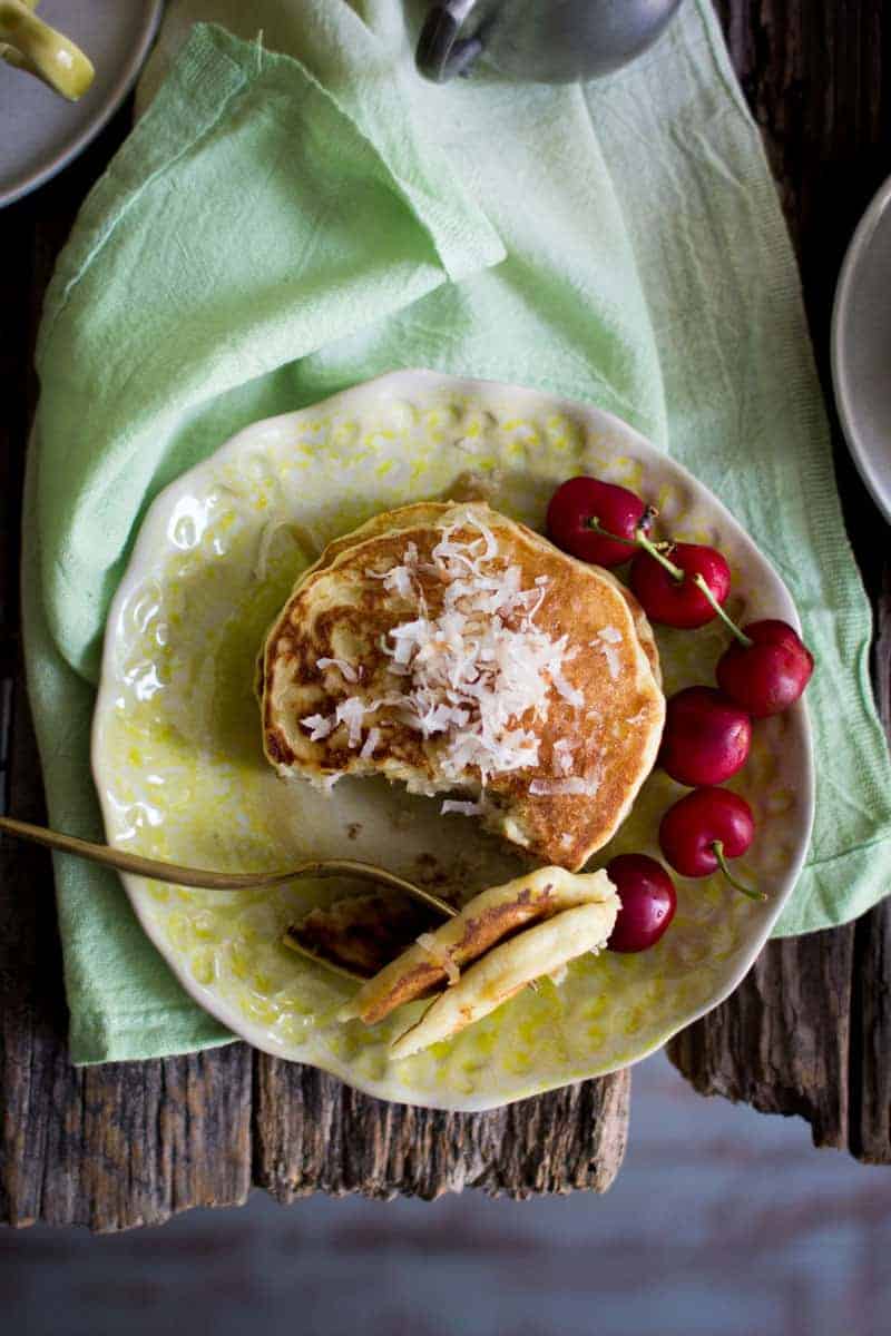 Coconut creamsicle pancakes by @beardandbonnet on www.thismessisours.com