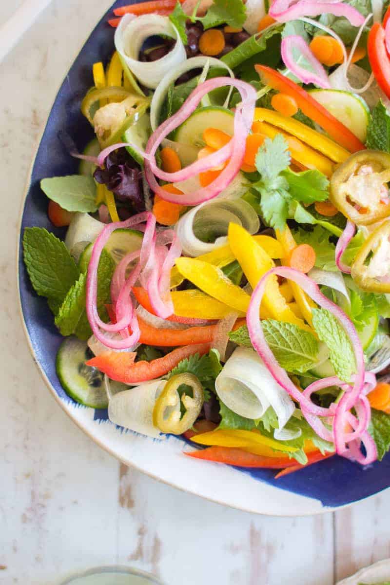 Bánh mì Salad with Sriracha Vinaigrette from Pure Delicious by Heather Christo on @beardandbonnet