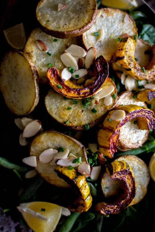 Roasted Sweet Potatoes with Creamy Chive Dressing - nocrumbsleft