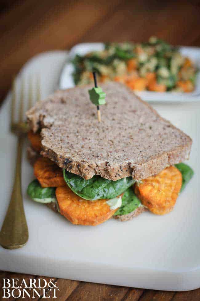 Roasted Sweet Potato Sandwich with Cilantro Cashew Cream {Beard and Bonnet} #glutenfree #vegan