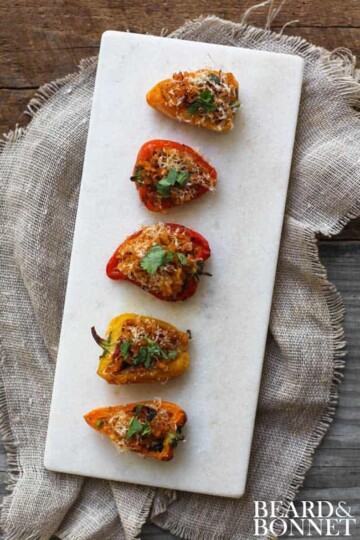 Paella Stuffed Mini Bell Peppers {Beard and Bonnet} #glutenfree #vegan option