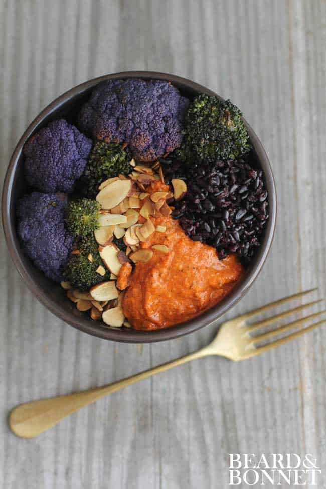 Black Rice, Romesco, and Roasted Veggie Bowls {Beard and Bonnet} #glutenfree #vegan