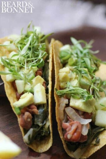 Pinto Bean and Swiss Chard Tacos with Tart Apple & Avocado Salsa AKA: Southern Comfort Food Tacos!! {Beard and Bonnet} #glutenfree #vegan