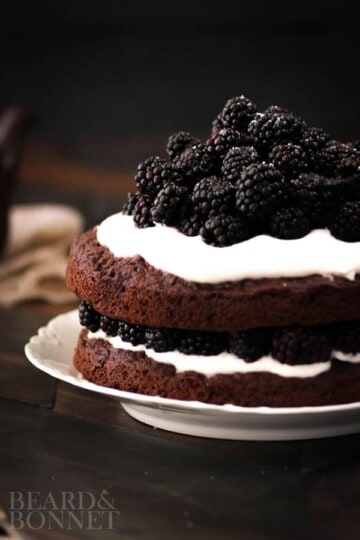 Naked Chocolate Cake with Blackberries and Whipped Coconut Cream {Beard and Bonnet} #InTheRaw #glutenfree #vegan