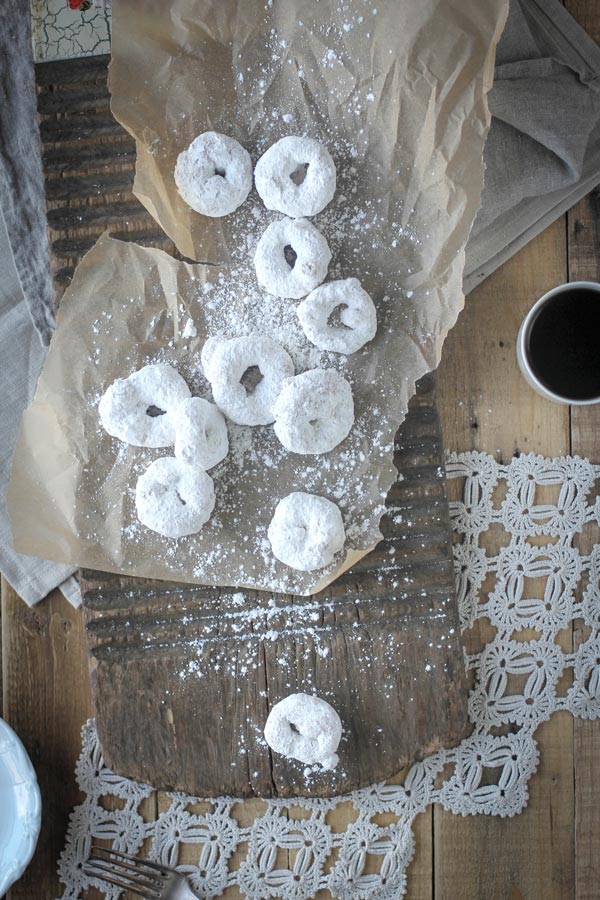 Gluten Free Vanilla and Powdered Sugar Donuts {Beard and Bonnet}