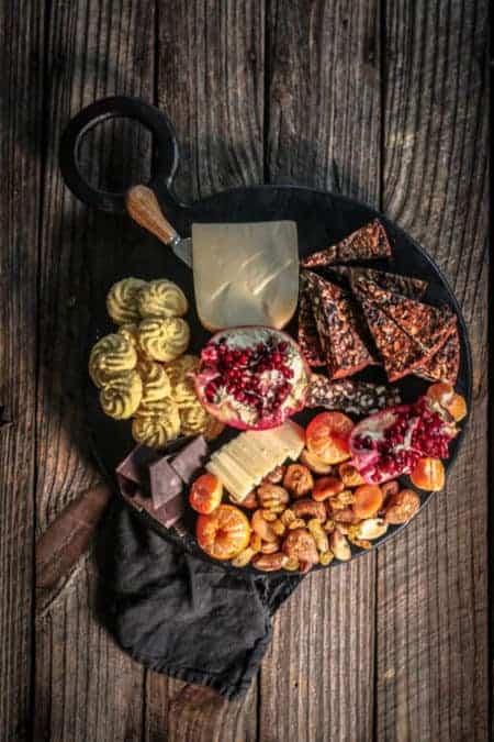 A dessert inspired cheese board with gluten free Italian Polenta cookies 