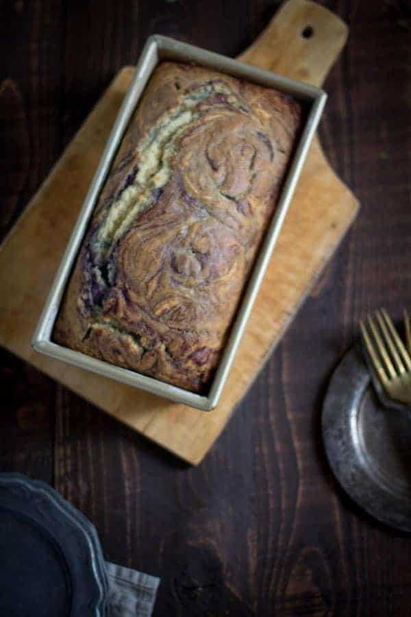 Blueberry Lavender Swirl Quick Bread { @beradnadbonnet www.thismessisours.com }#glutenfree