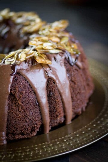 Mexican Chocolate Bundt Cake with Spicy Pepita Brittle recipe { @beardandbonnet www.thismessisours.com }