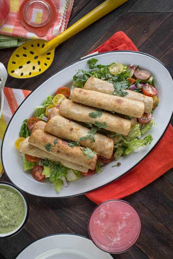 Smoky Lentil Taquitos with Avocado Cilantro Dipping Sauce recipe { @beardandbonnet www.thismessisours.com }