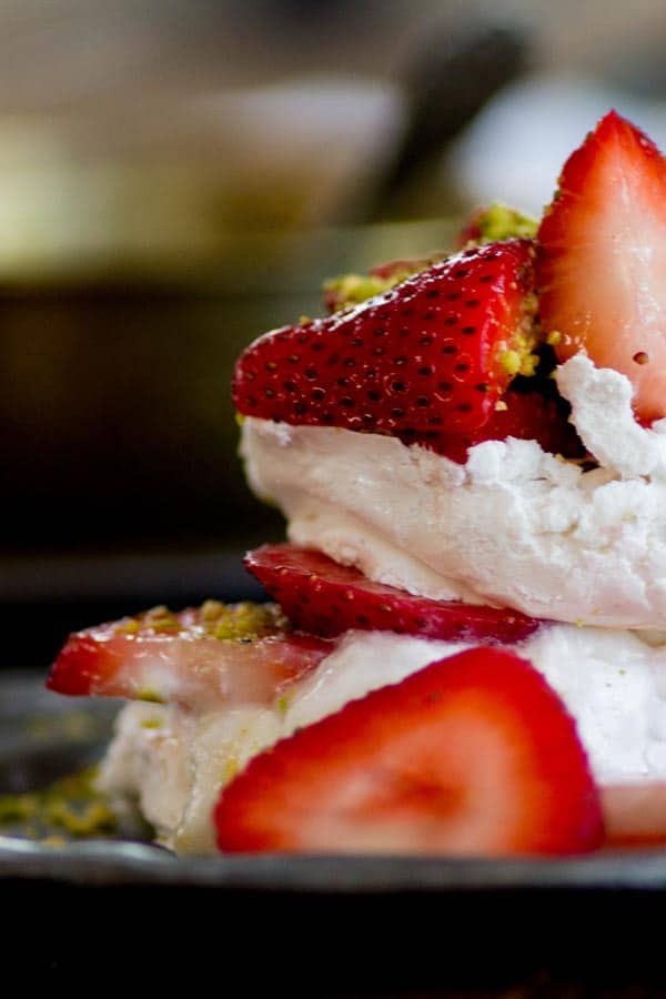 Mini Strawberry Rosewater Pavlovas recipe by @beardandbonnet www.thismessisours.com