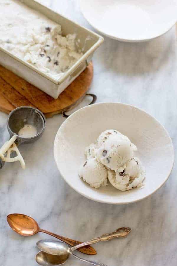 Luscious Vegan Mint Chocolate Chip Ice Cream recipe by Miyoko Schinner on @beardandbonnet www.thismessisours.com