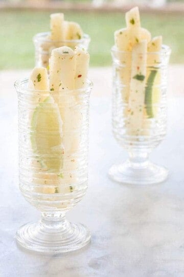 Chile and Lime Infused Jicama Sticks recipe by @beardandbonnet www.thismessisours.com