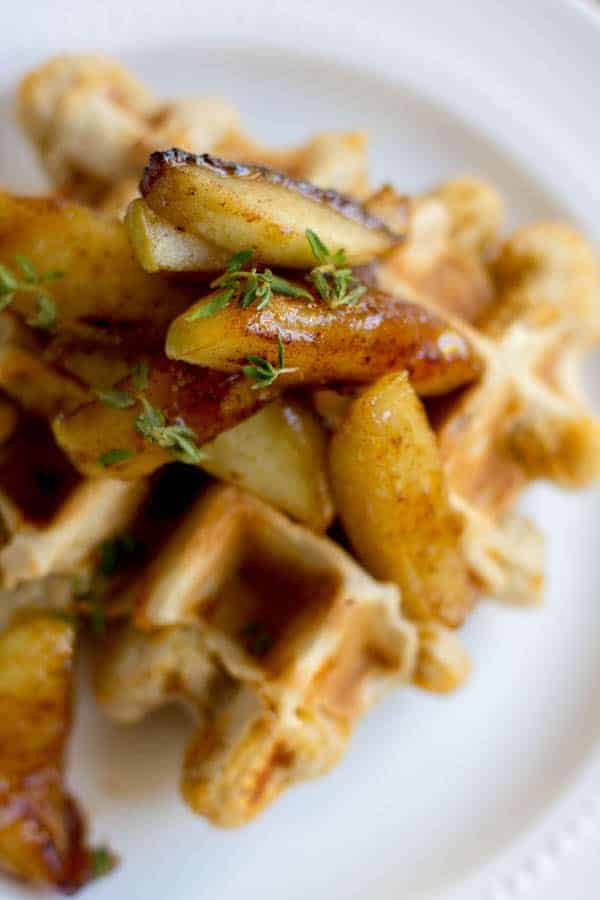 Savory Cheddar Waffles with Sautéed Honey Apples recipe by @beardandbonnet on www.thismessisours.com