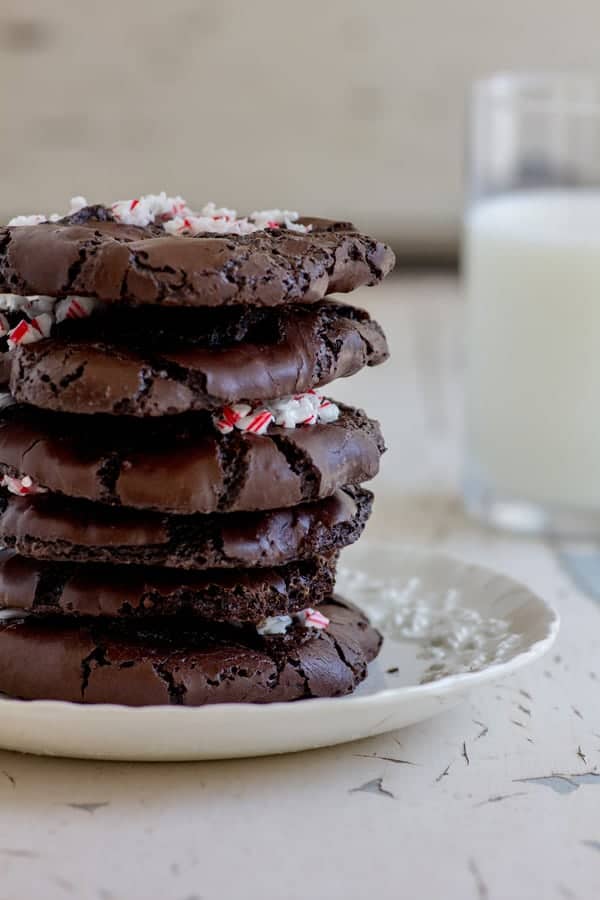 Flourless Chocolate Cookies with Candy Cane Sprinkles recipe by @beardandbonnet on www.thismessisours.com