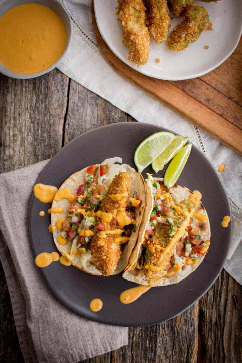 A plate of Crispy Avocado Tacos