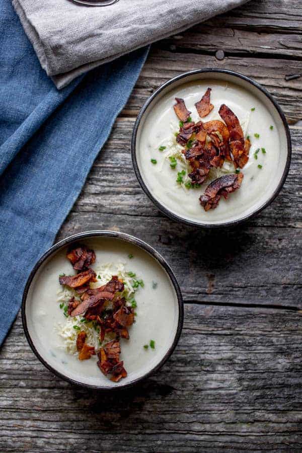 Loaded Potato Soup with Coconut Bacon by @beardandbonnet on www.thismessisours.com