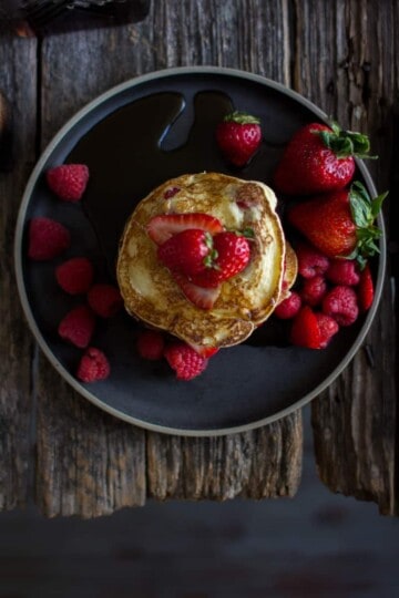 Mixed Berry Ricotta Pancakes by @beardandbonnet on www.thismessisours.com