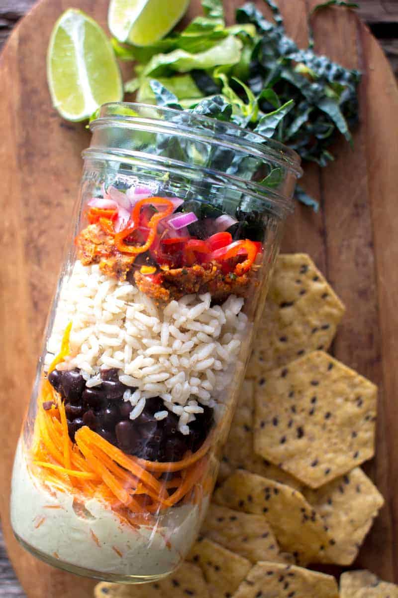 Vegetarian Taco Salad in a Jar (Mason Jar Salad)