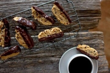 Chocolate-Dipped Almond and Cacao Nib Biscotti recipe by @pureella on www.thismessisours.com