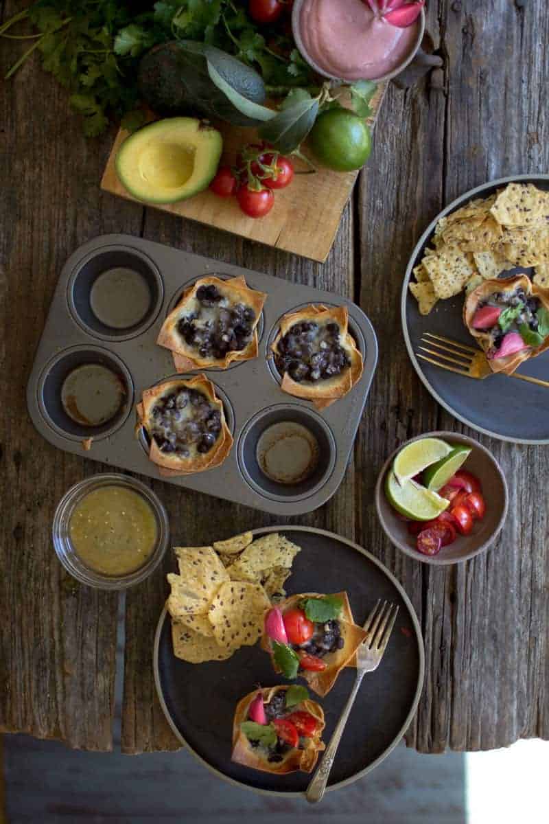 Crispy Black Bean Taco Cups recipe by @beardandbonnet on www.thismessisours.com