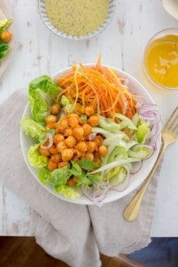 Easy Buffalo Chickpea Bowls recipe by @beardandbonnet. Dinner is on the table in 30 minutes with this one!