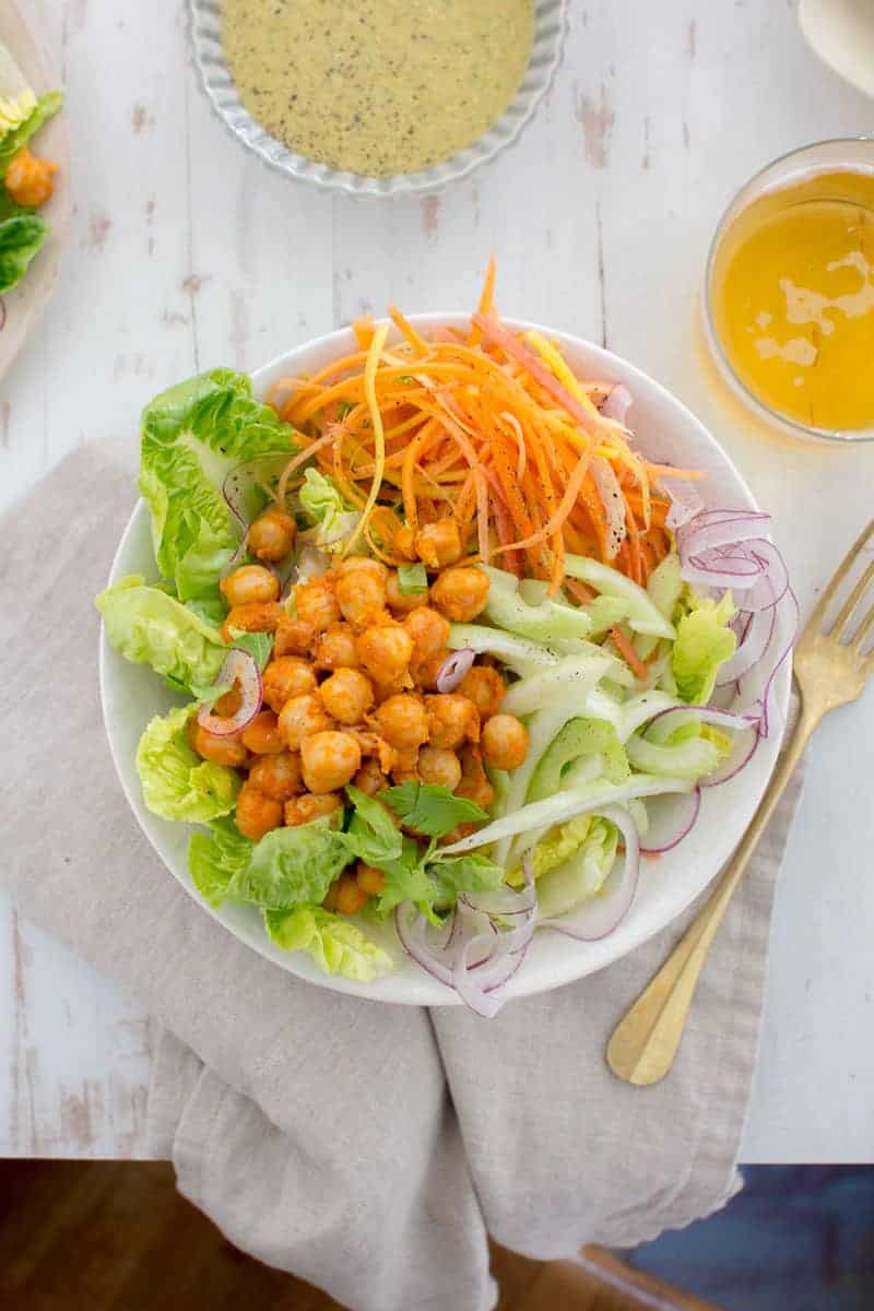 Easy Buffalo Chickpea Bowls recipe by @beardandbonnet. Dinner is on the table in 30 minutes with this one!