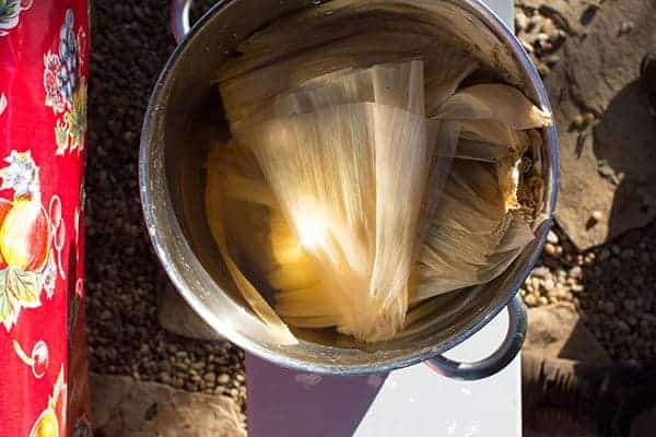 Corn husks soaking for Spicy Black Bean and Cheese Tamales recipe || @beardandbonnet