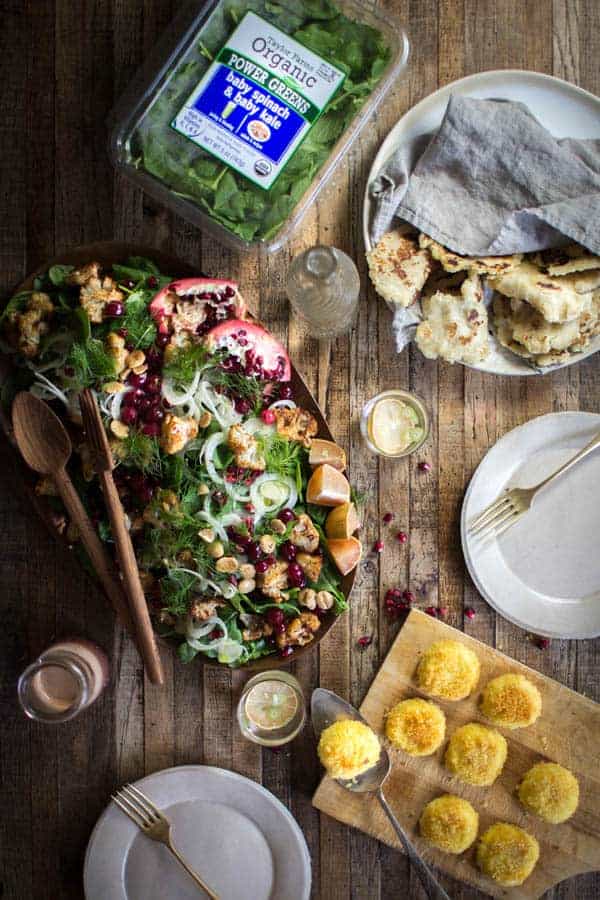 Easy Holiday Kale Salad + Cinnamon Roasted Cauliflower recipe | @thismessisours @taylorfarms #yourtaylorfarms #ATaylorFarmsHoliday