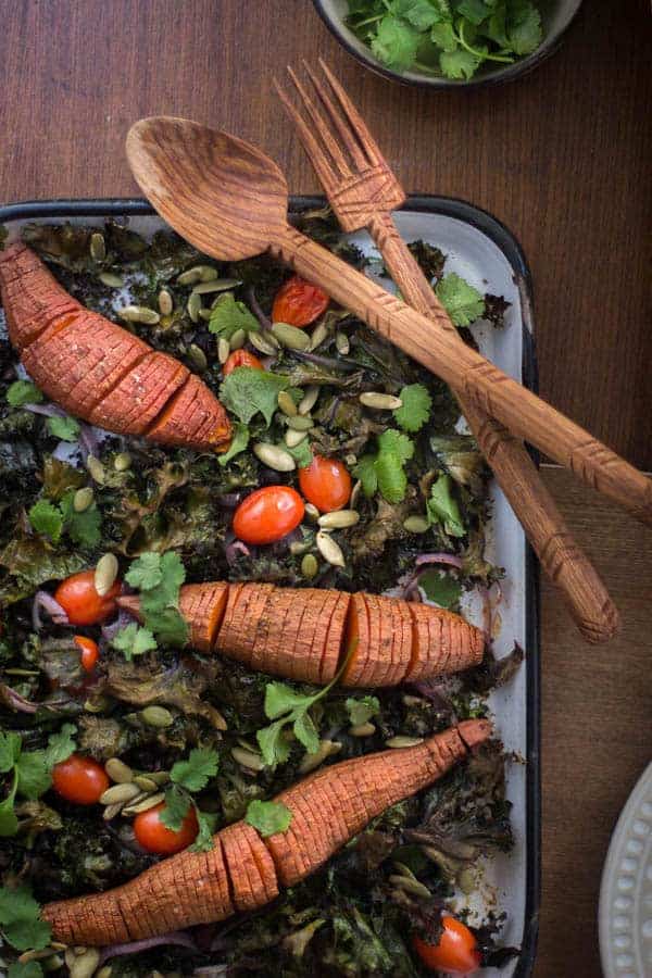 A top down image of Easy Vegetarian Sheet Pan Tacos