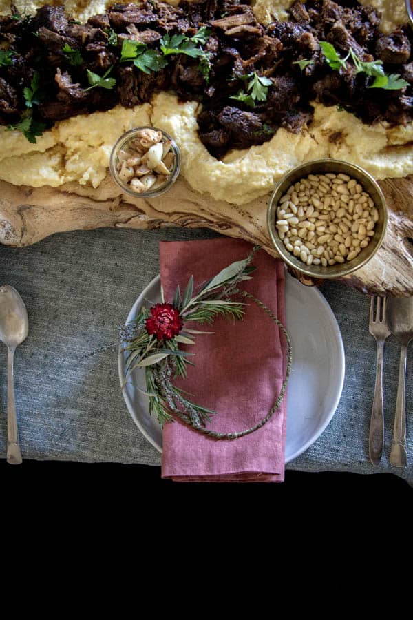 How to Host an Italian Polenta Party || The decor at a party like this should really let the food shine. Forget serving bowls! Create a decadent platter with food safe wood boards like these we picked up from local LA maker @pasadenaville or cutting boards layered together. || @thismessisours @holajalpeno @saltandwind @melissasproduce