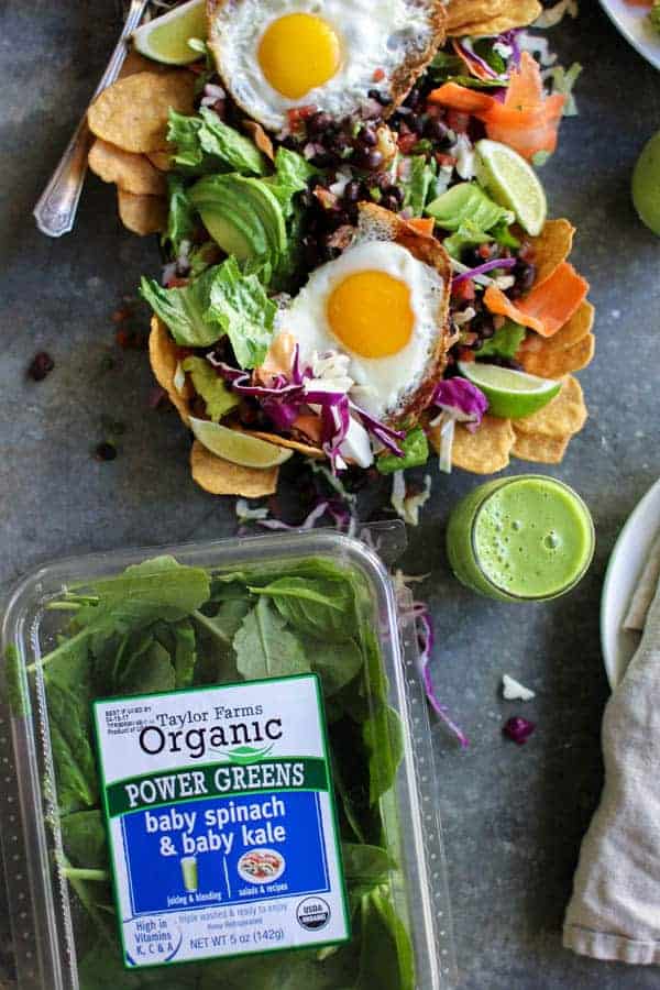 Huevos Rancheros Breakfast Salad and Power Greens Smoothie recipe || The perfect brunch for Easter or anytime! || @thismessisours @yourtaylorfarms