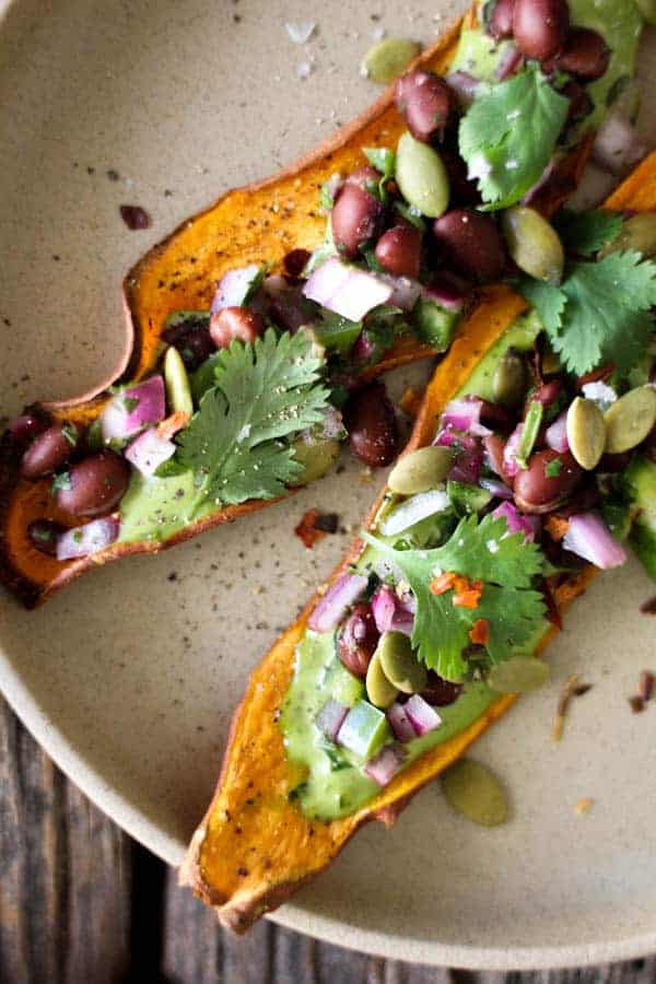 Sweet Potato Toast with Avocado & Black Bean Salsa recipe || Salty, sweet, with a little kick! This version of sweet potato toast has it all. || @thismessisours @litehousefoods #glutenfree #vegetarian #sponsored