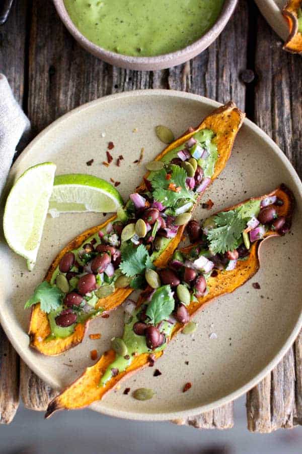 Sweet Potato Toast with Avocado & Black Bean Salsa recipe || Salty, sweet, with a little kick! This version of sweet potato toast has it all. || @thismessisours @litehousefoods #glutenfree #vegetarian #sponsored