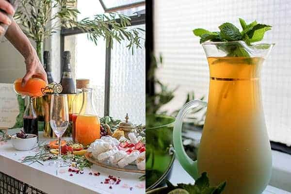 How to Host a Wanderlust Inspired Shower || Guests at our Morocco meets Cali inspired bridal shower sipped on Moroccan Passionfruit Minimalist Iced Tea and helped themselves to a DIY Champagne Bar! || @thismessisours #FriendsWhoFete