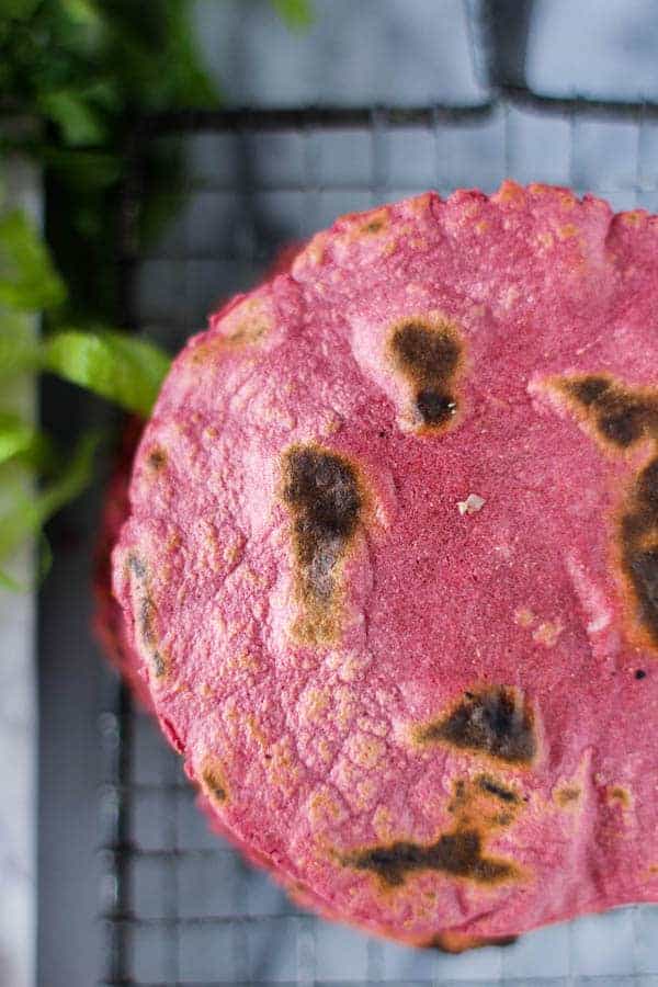 Perfectly Pink Tortillas recipe || We can't get enough of the color pink and these gorgeous tortillas are just the perfect shade with the help of a little @nutsdotcom beet powder! Fill them with black beans, taco meat, or falafel. You really just can't go wrong! || @thismessisours #glutenfree #vegan