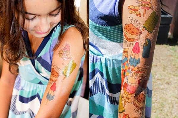 How To Print Your Own Temporary Ice Cream Tattoos || @holajalapeno 's daughter really committed to the temporary tattoos! || @thismessisours #friendswhofete