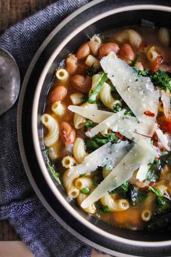 Italian soup with beans, pasta, and kale