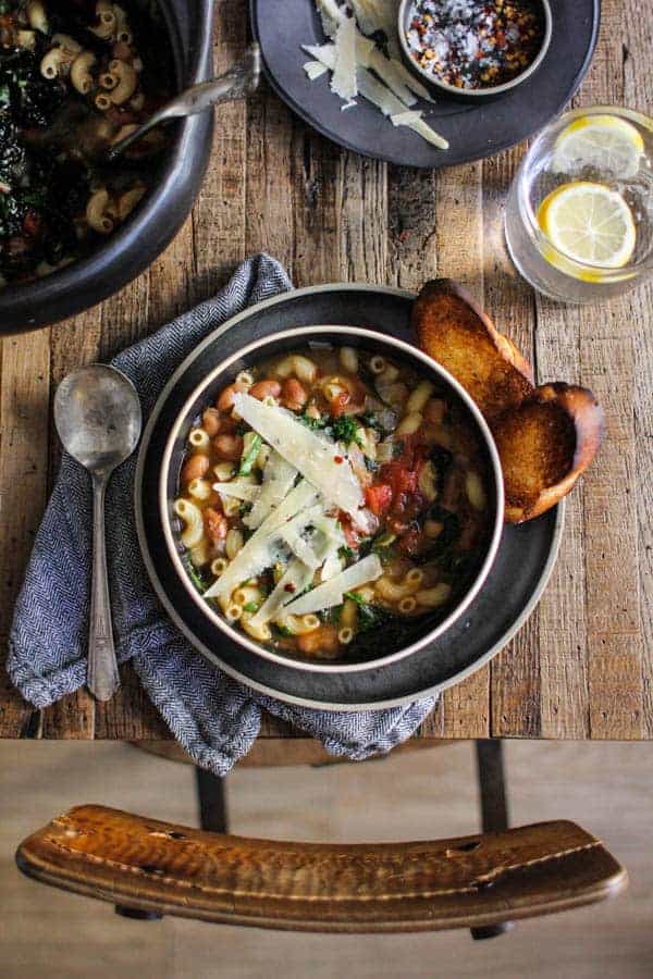 Italian soup with beans, pasta, and kale
