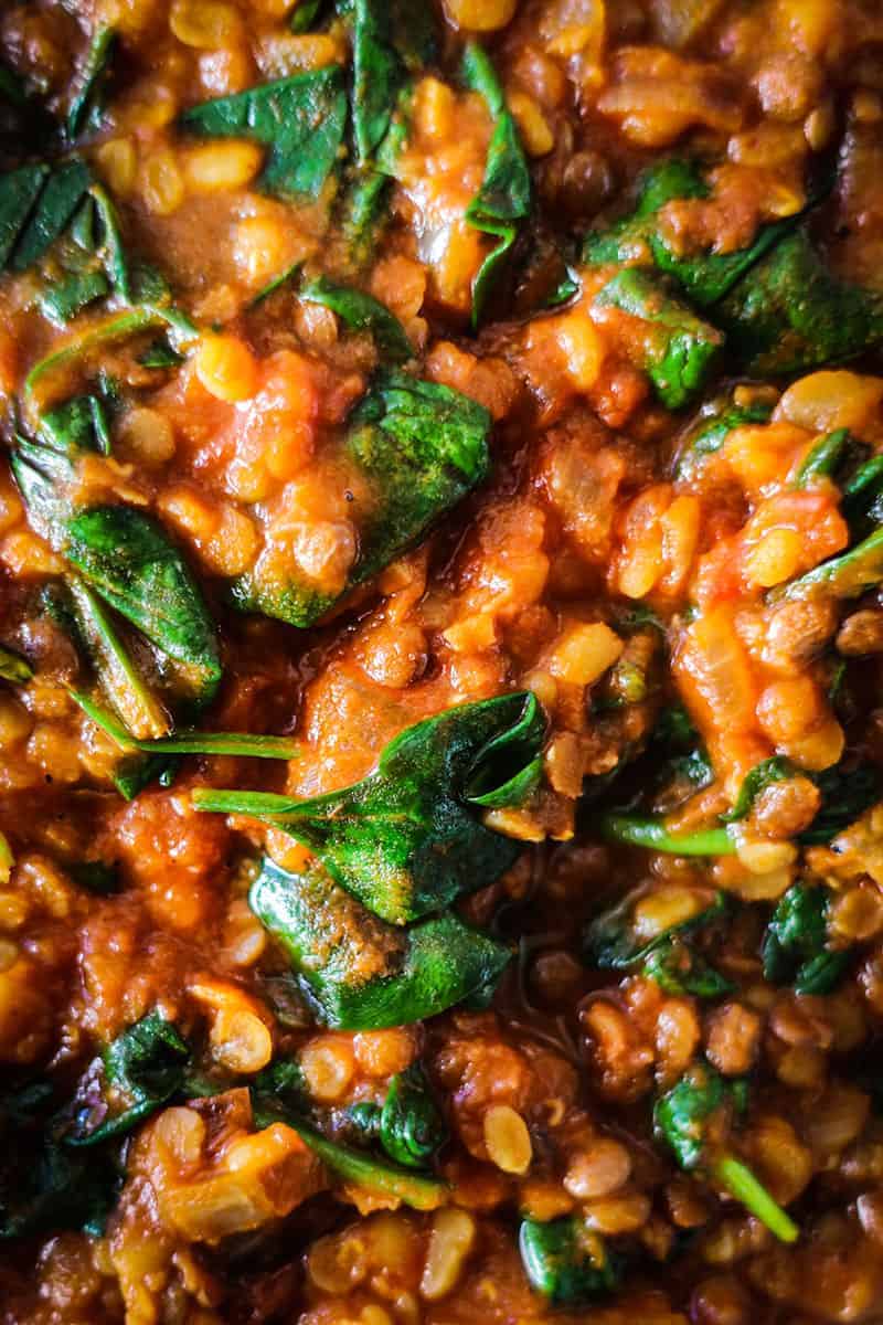 close up of red lentil coconut curry