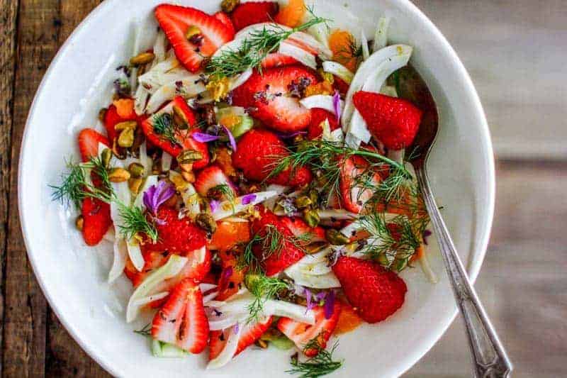 strawberries, fennel, clementine segments, pistachios with a honey dressing