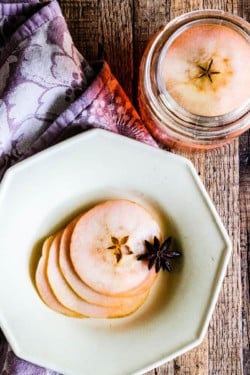 pickled apple slices in bowl and in jar