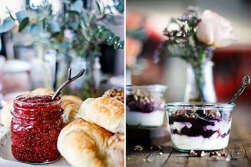 Strawberry Lime Chia Jam with croissants, and Balsamic Blueberry Breakfast Parfaits