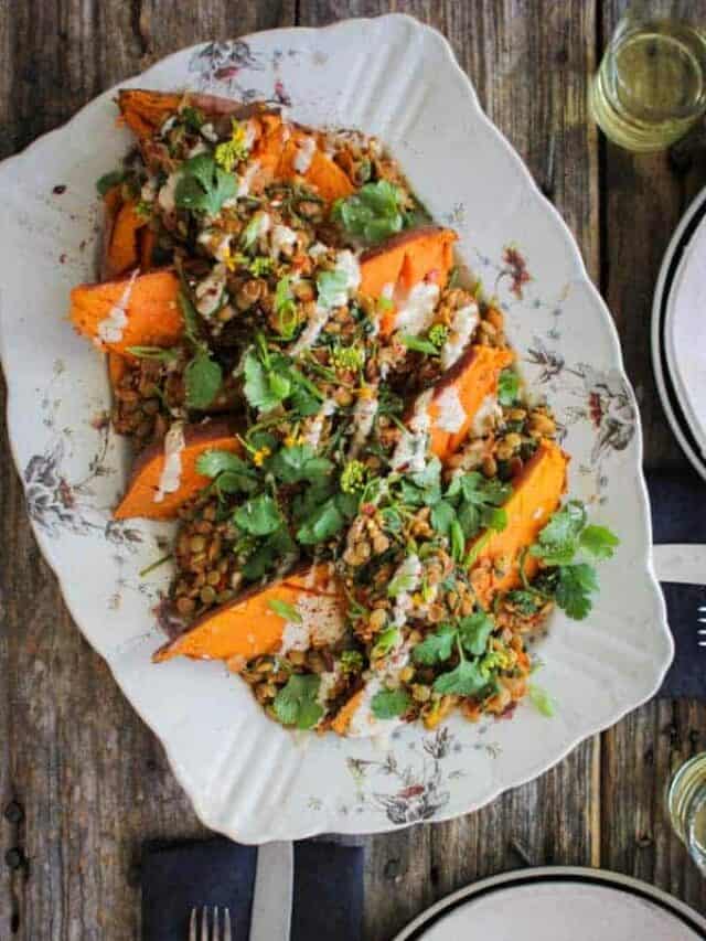 Moroccan Sweet Potatoes   Cropped Moroccan Sweet Potatoes With Tahini Dressing 