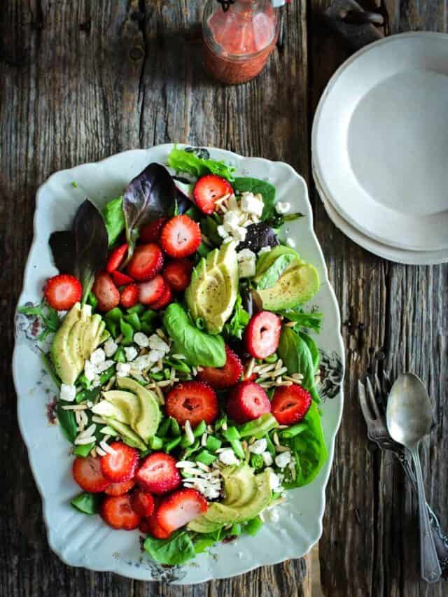 A Strawberry Snap Pea Salad with Strawberry Poppy Seed  Vinaigrette