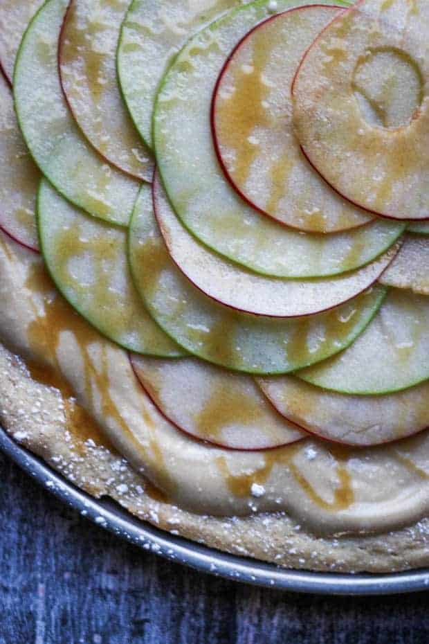  close up shot of Easy Apple Dessert Pizza 